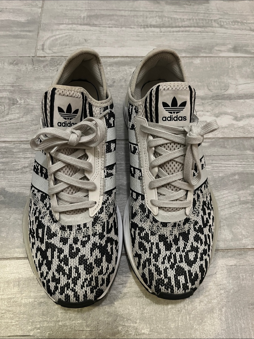 adidas Black & White Leopard Knit Running Shoes